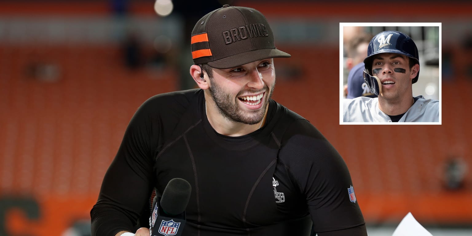 Baker Mayfield sports Christian Yelich jersey before Thursday game