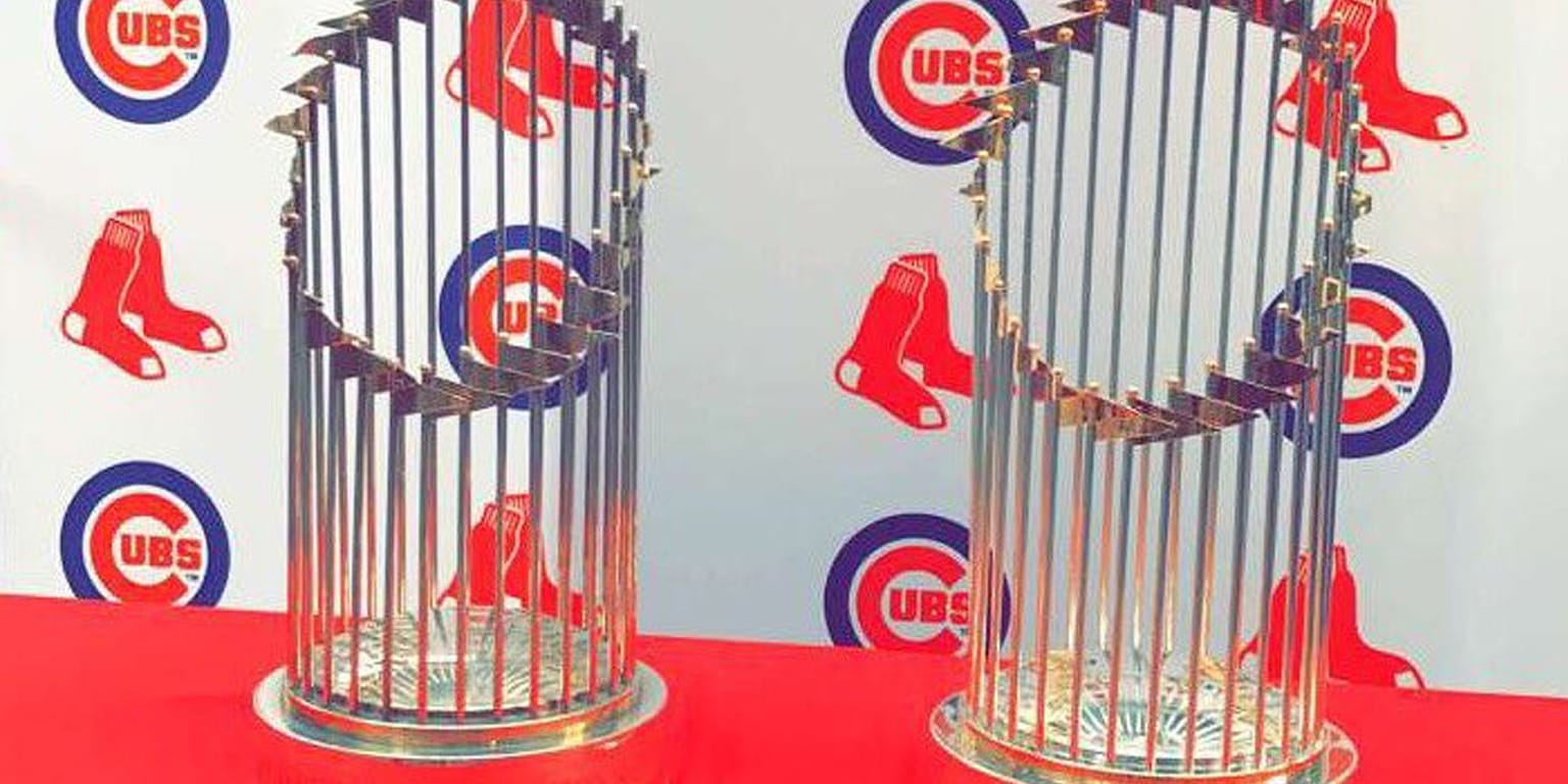 Fans awed by Cubs, Red Sox Series trophies