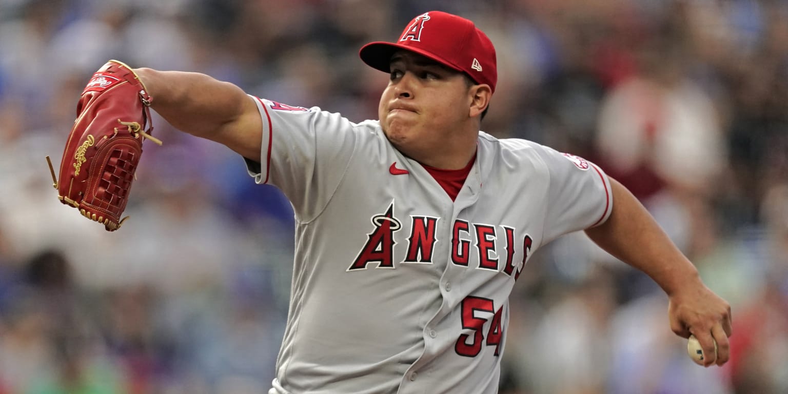 Los Angeles Angels pitcher Jose Suarez (54) during a MLB spring