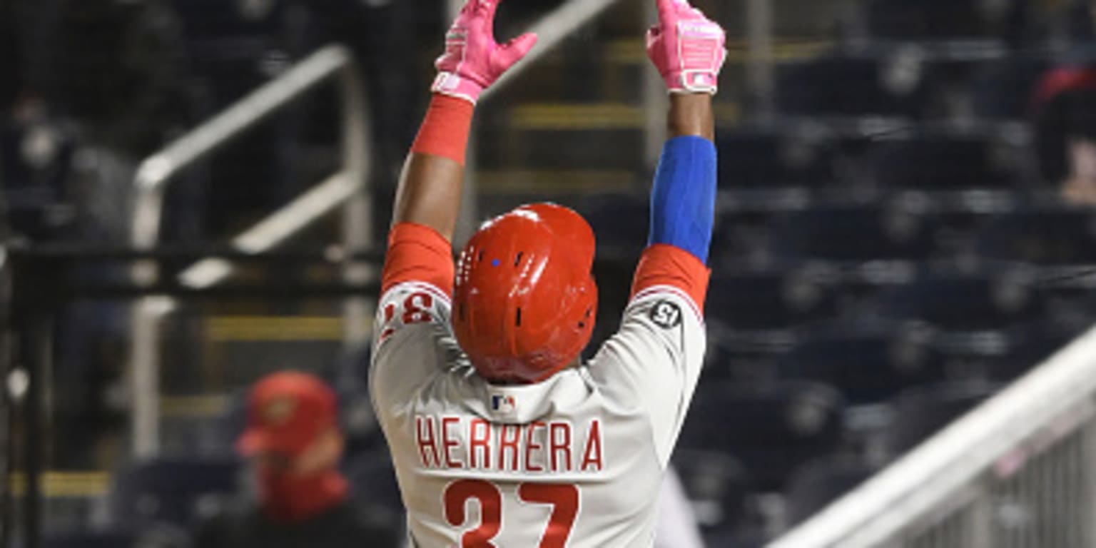 LOS ANGELES, CA - MAY 28: Philadelphia Phillies Center field Odubel Herrera  (37) looks on during a MLB game between the Philadelphia Phillies and the  Los Angeles Dodgers on Memorial Day, May