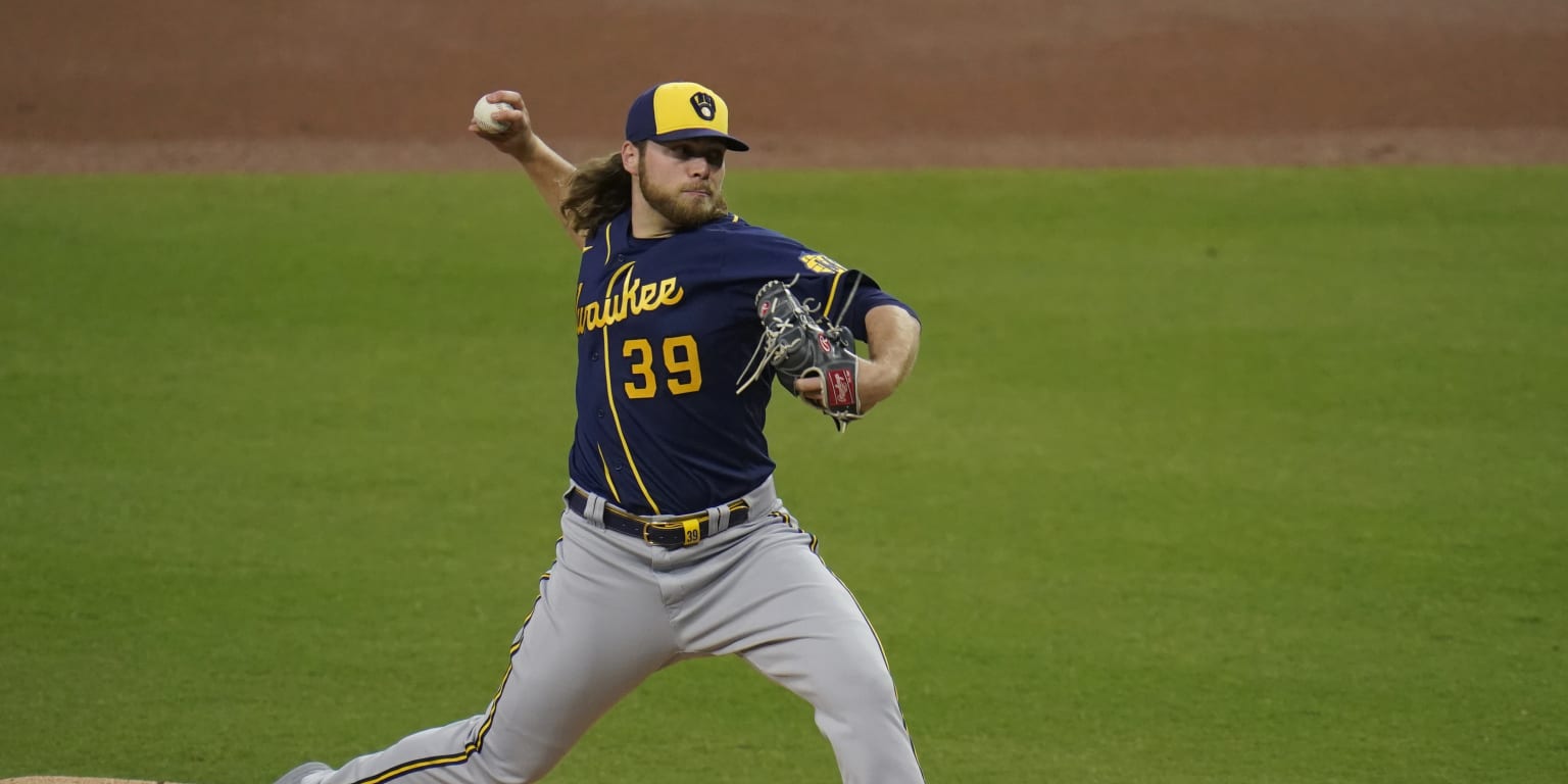This is a 2021 photo of Corbin Burnes of the Milwaukee Brewers baseball  team. This image reflects the Milwaukee Brewers active roster as of  Wednesday, Feb. 24, 2021 when this image was