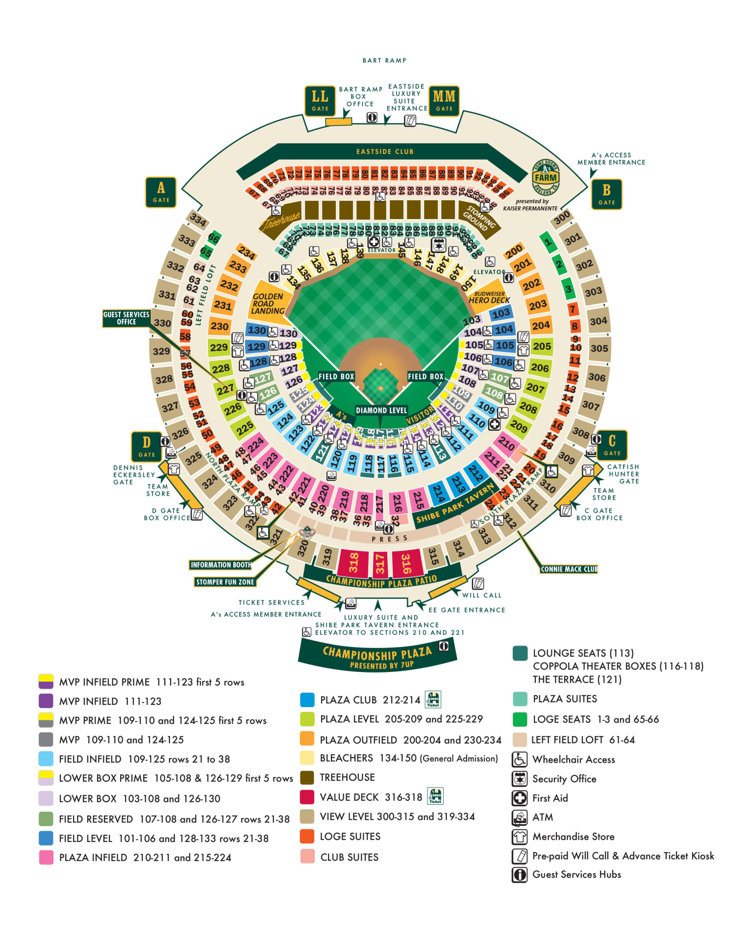 Printable Seating Chart Oakland Athletics