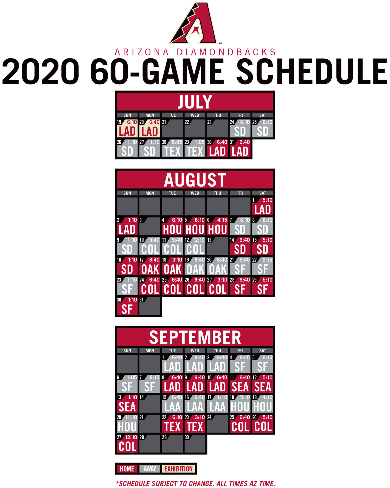Printable Schedule Arizona Diamondbacks