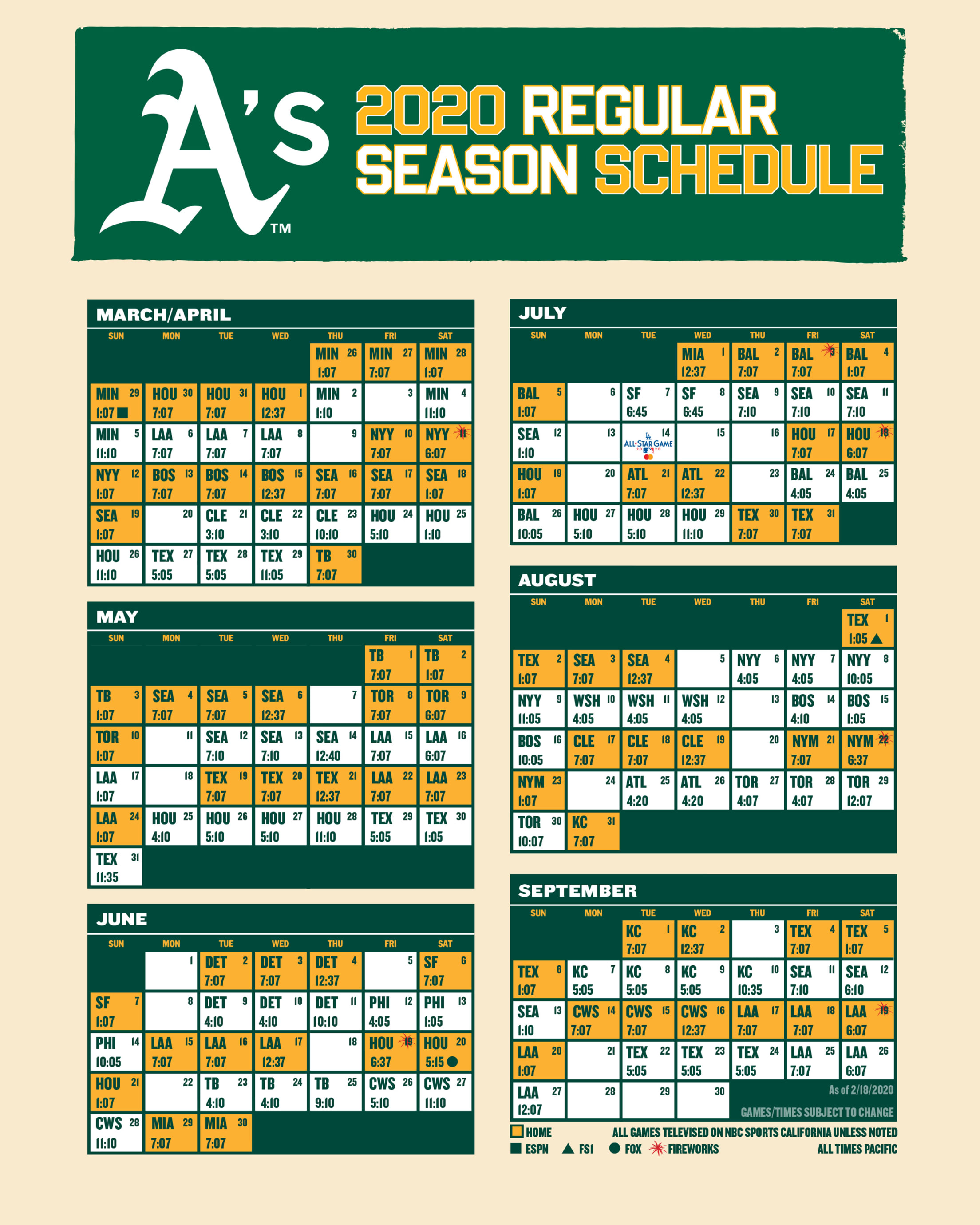 Printable Schedule Oakland Athletics