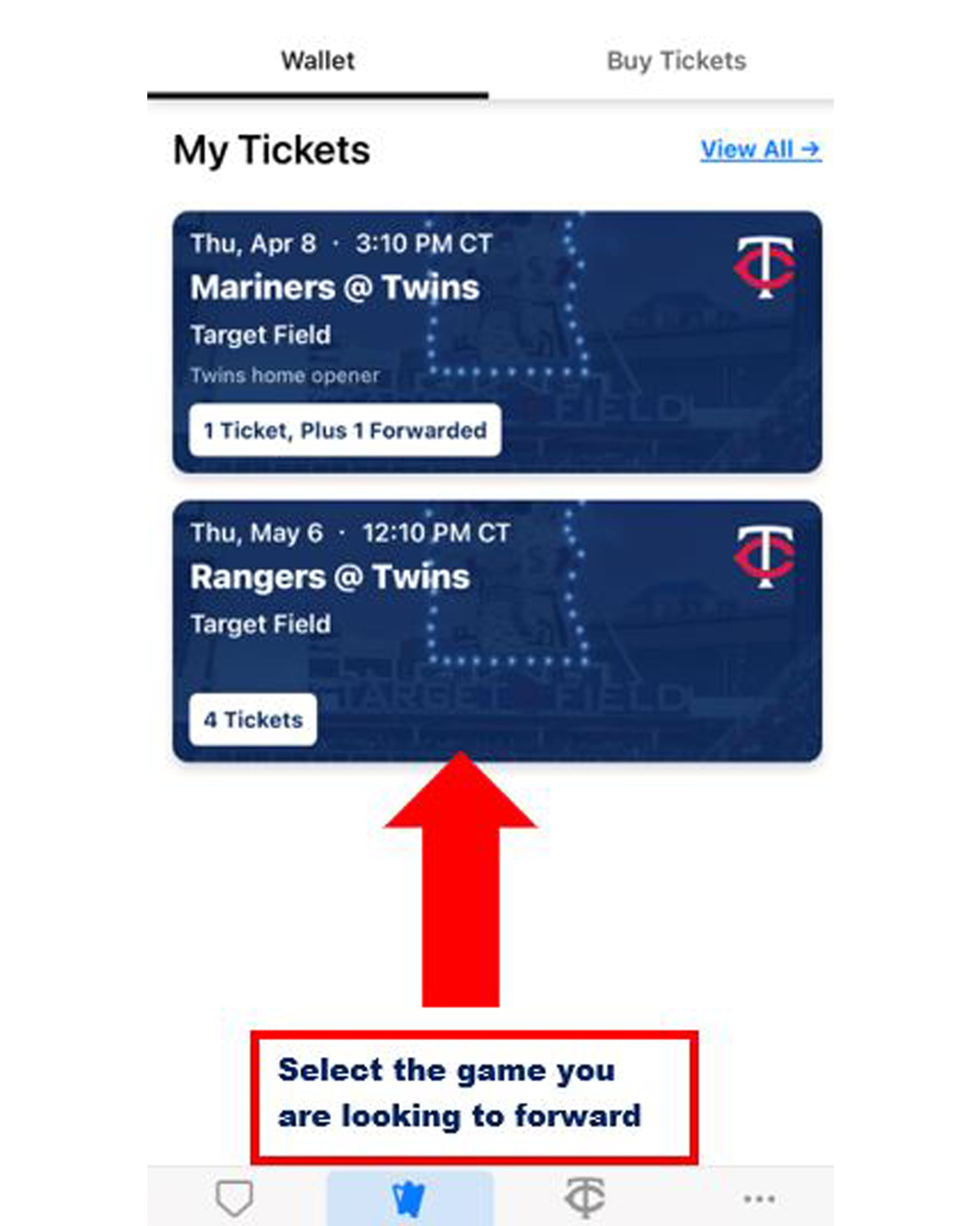 Ballpark app Forwarding Minnesota Twins