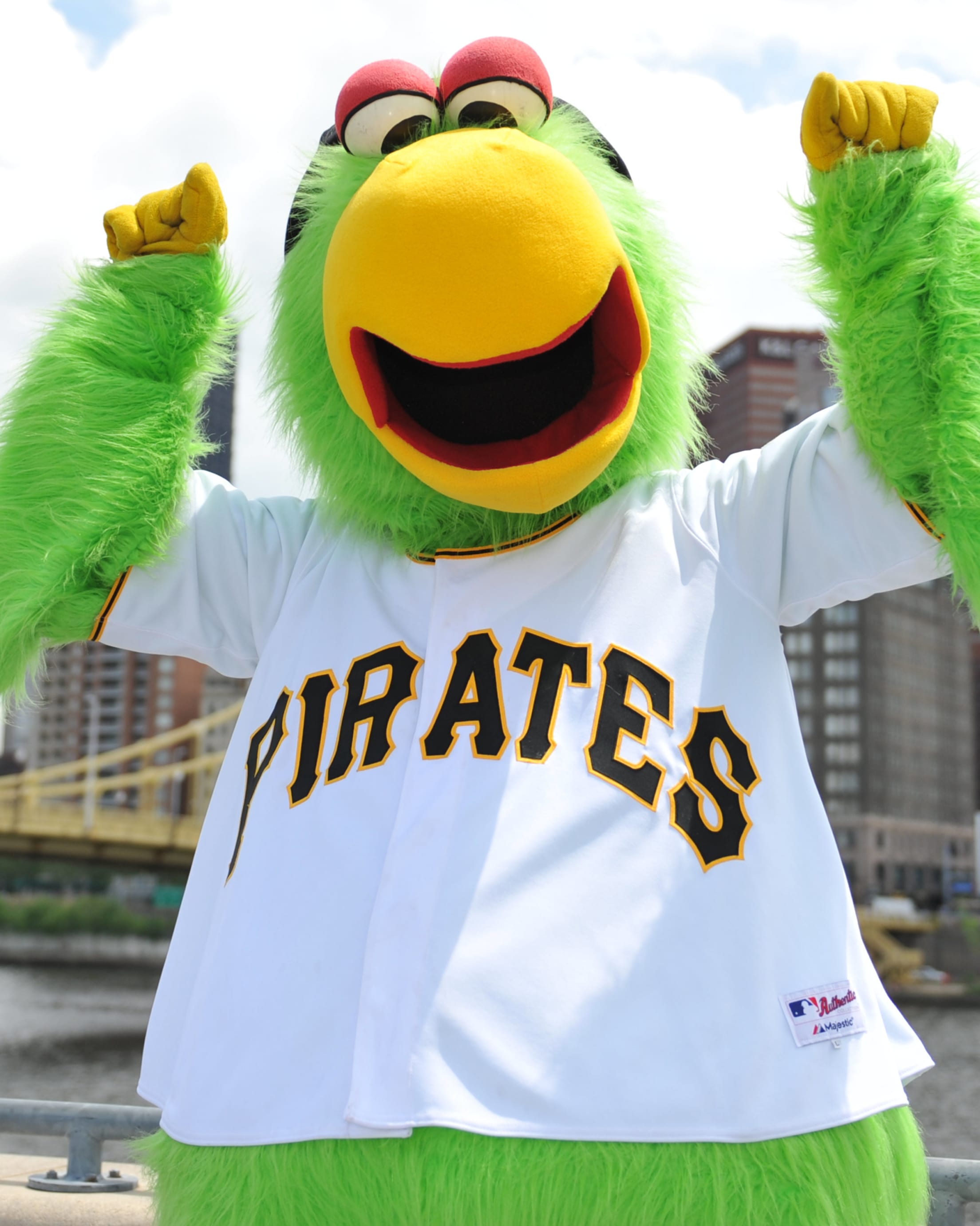 The mascot of the Pittsburgh Pirates, the Pirate Parrot, wears a