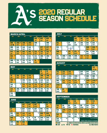 Printable Schedule | Oakland Athletics