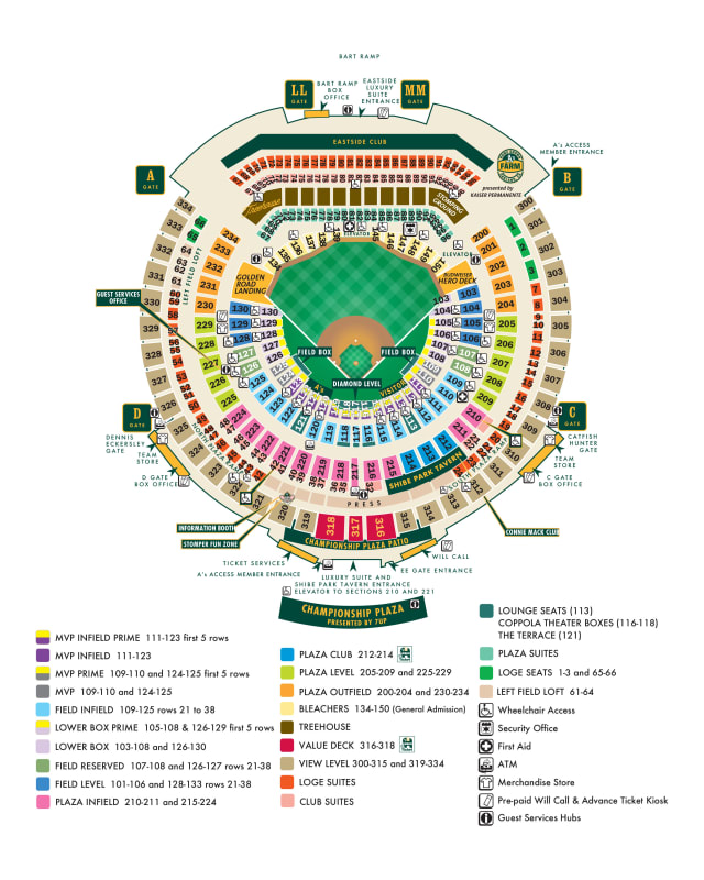 Printable Seating Chart Oakland Athletics