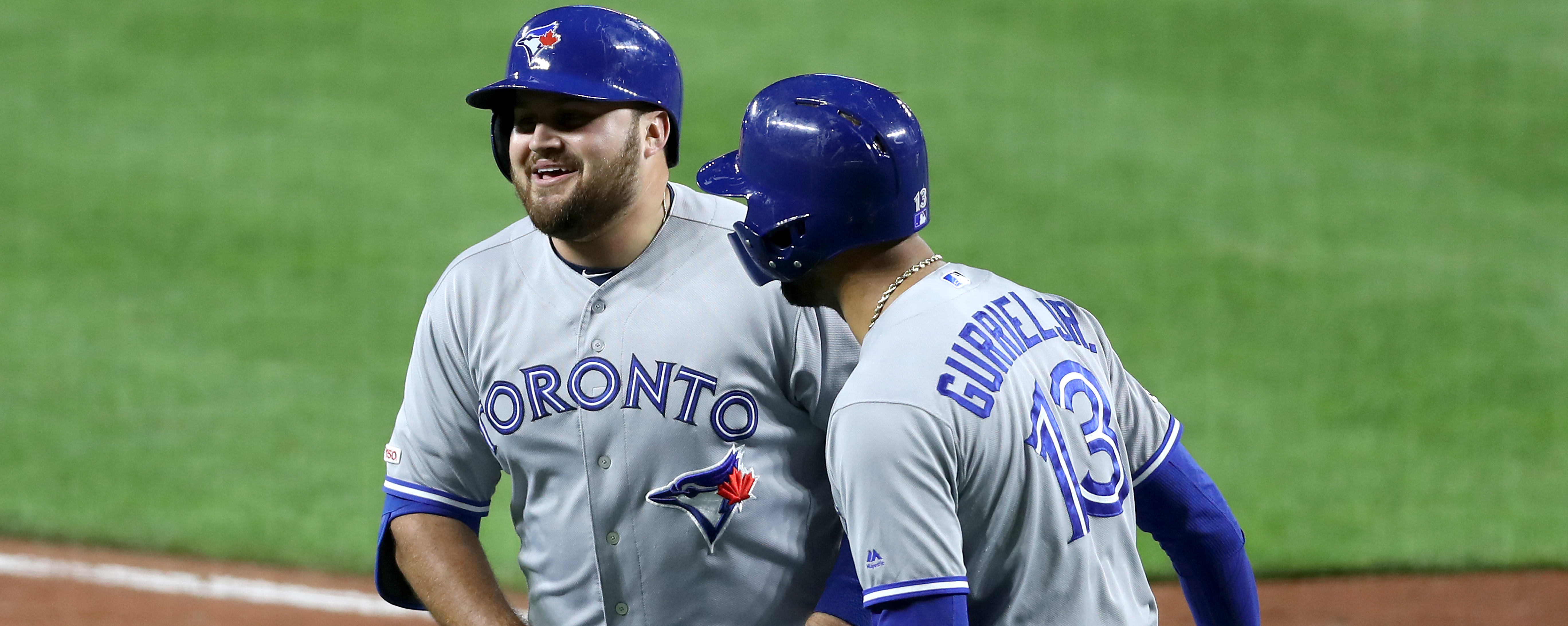Excellent photo of two young Blue Jay hitters with bright futures ahead