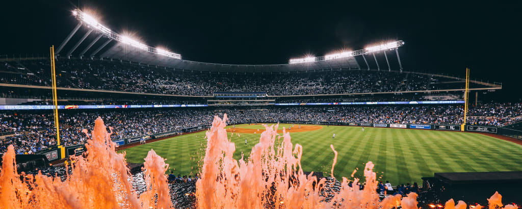 May 6, 2912: The fountains in action at Kauffman Stadium, the home of the Kansas  City Royals, and the 2012 MLB All-Star Baseball Game, during a game against  the New York Yankees