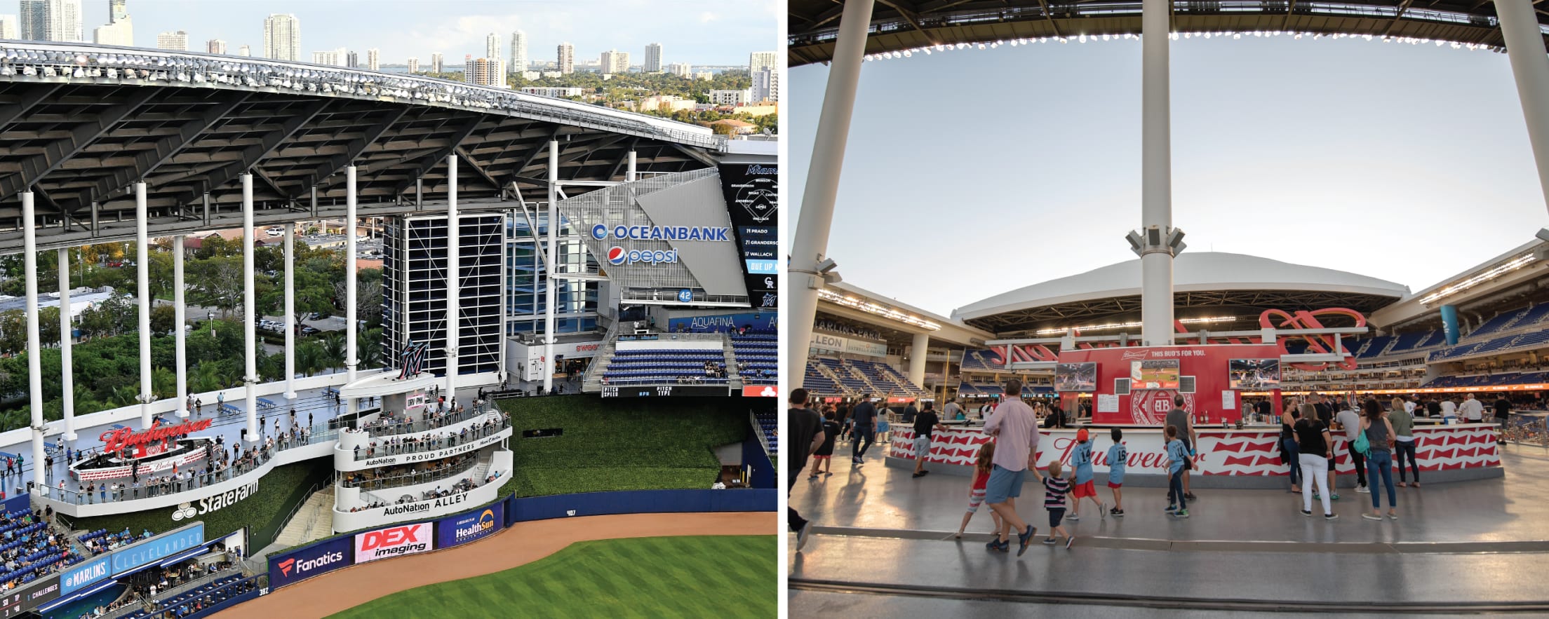 Open roof for a beautiful day game at Marlins Park in Miami.