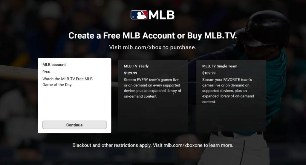 MLB.TV Xbox One Get Started MLB