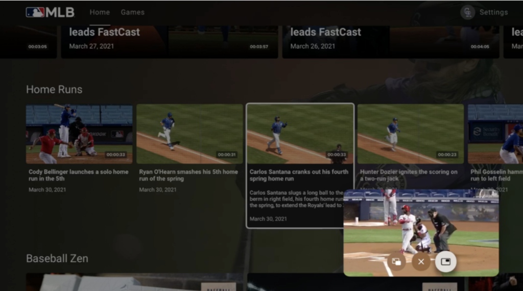 MLB.TV Apple TV Viewing/Navigation