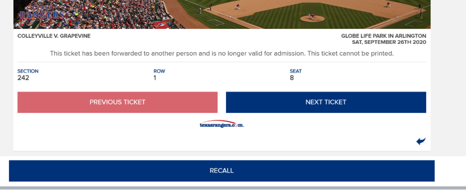 Ticket Forwarding Texas Rangers
