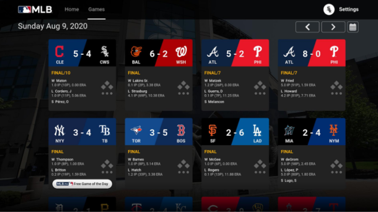 MLB.TV Roku® Viewing /Navigation
