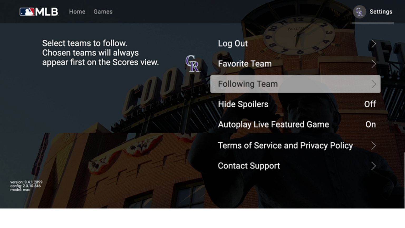 MLB.TV Samsung Viewing/Navigation