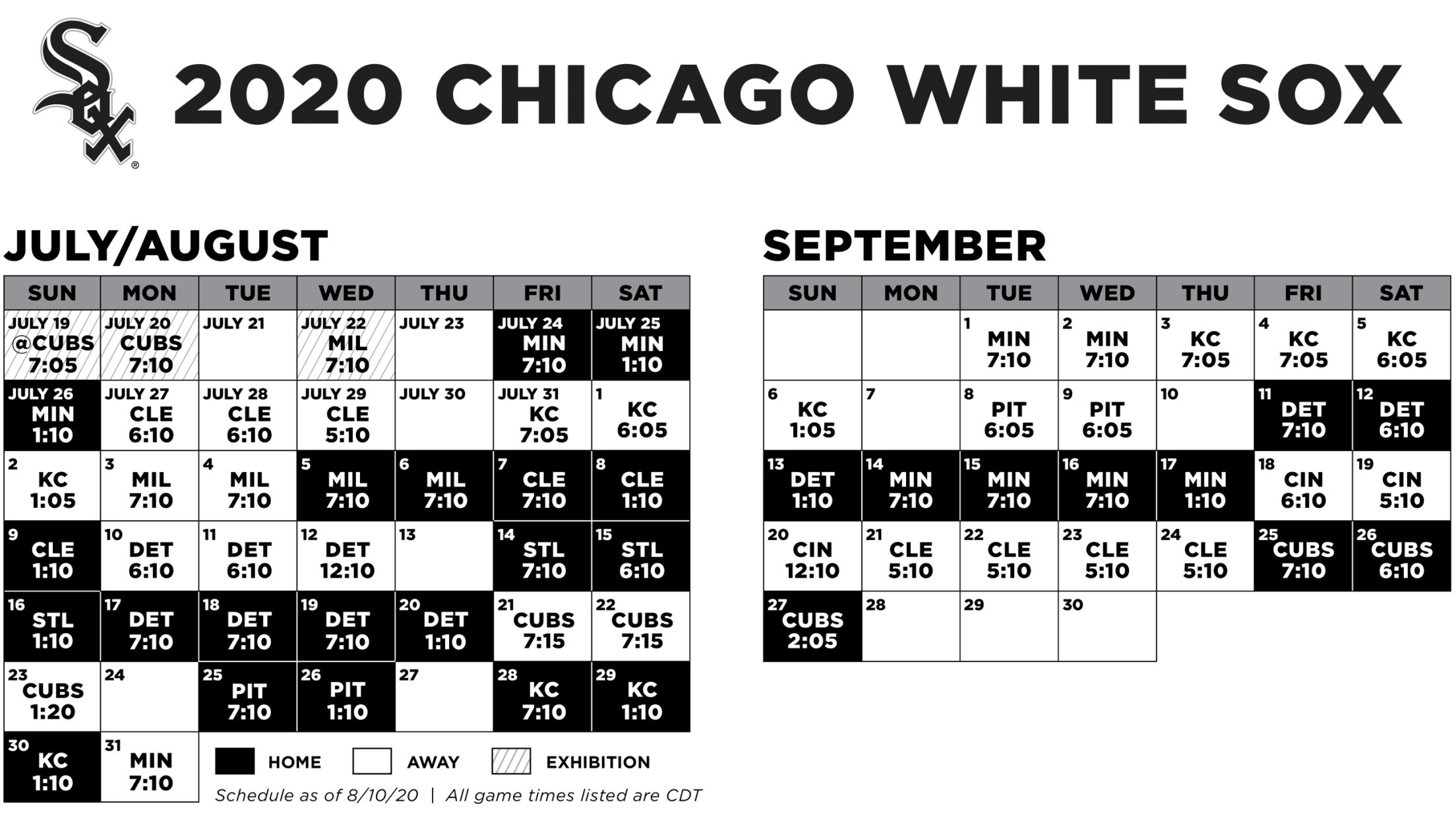 White Sox Printable Schedule Chicago White Sox