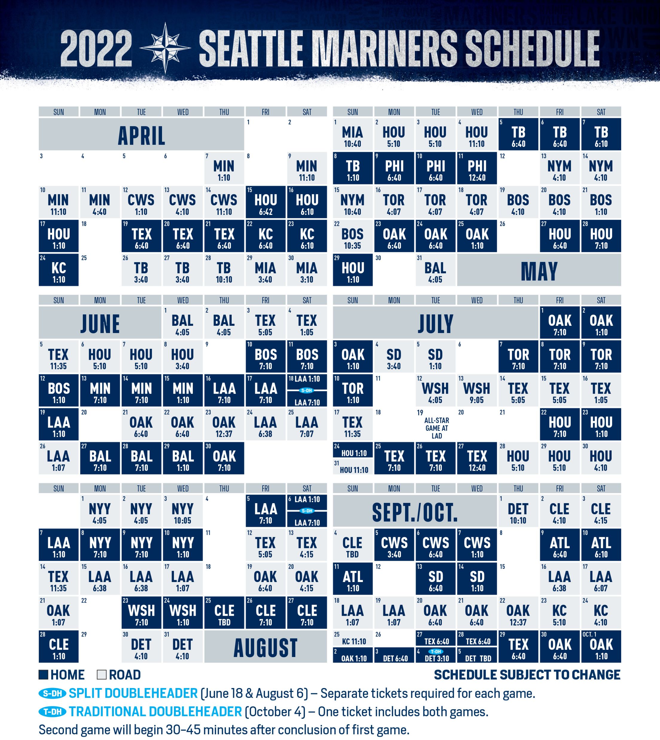 Seattle Mariners Printable Schedule