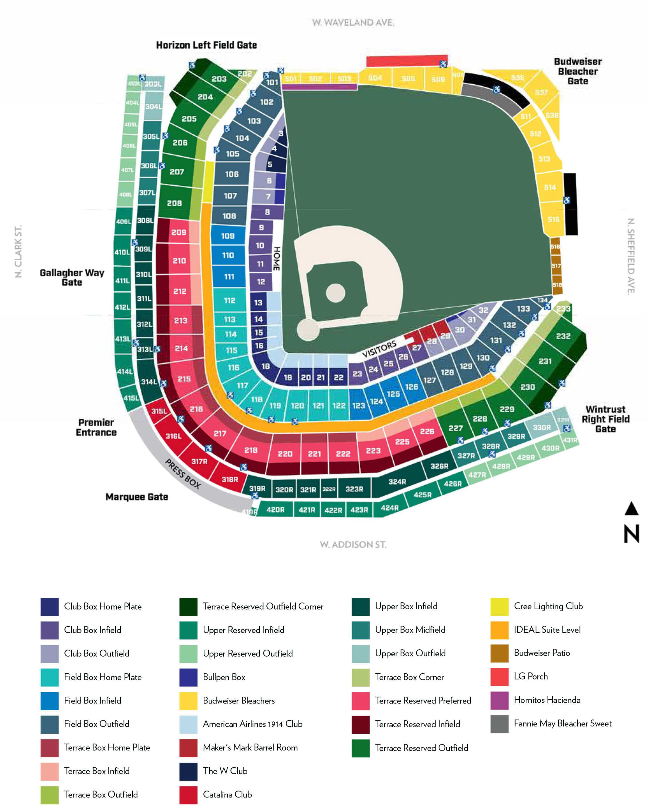 Map Of Wrigley Field Wrigley Field Seating And Gate Map | Chicago Cubs