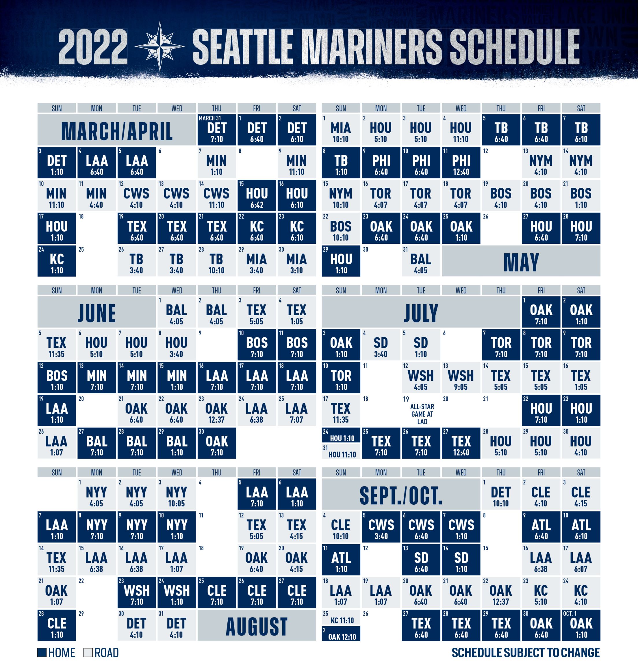 Mariners Spring Training Schedule 2022 Printable Schedule | Seattle Mariners