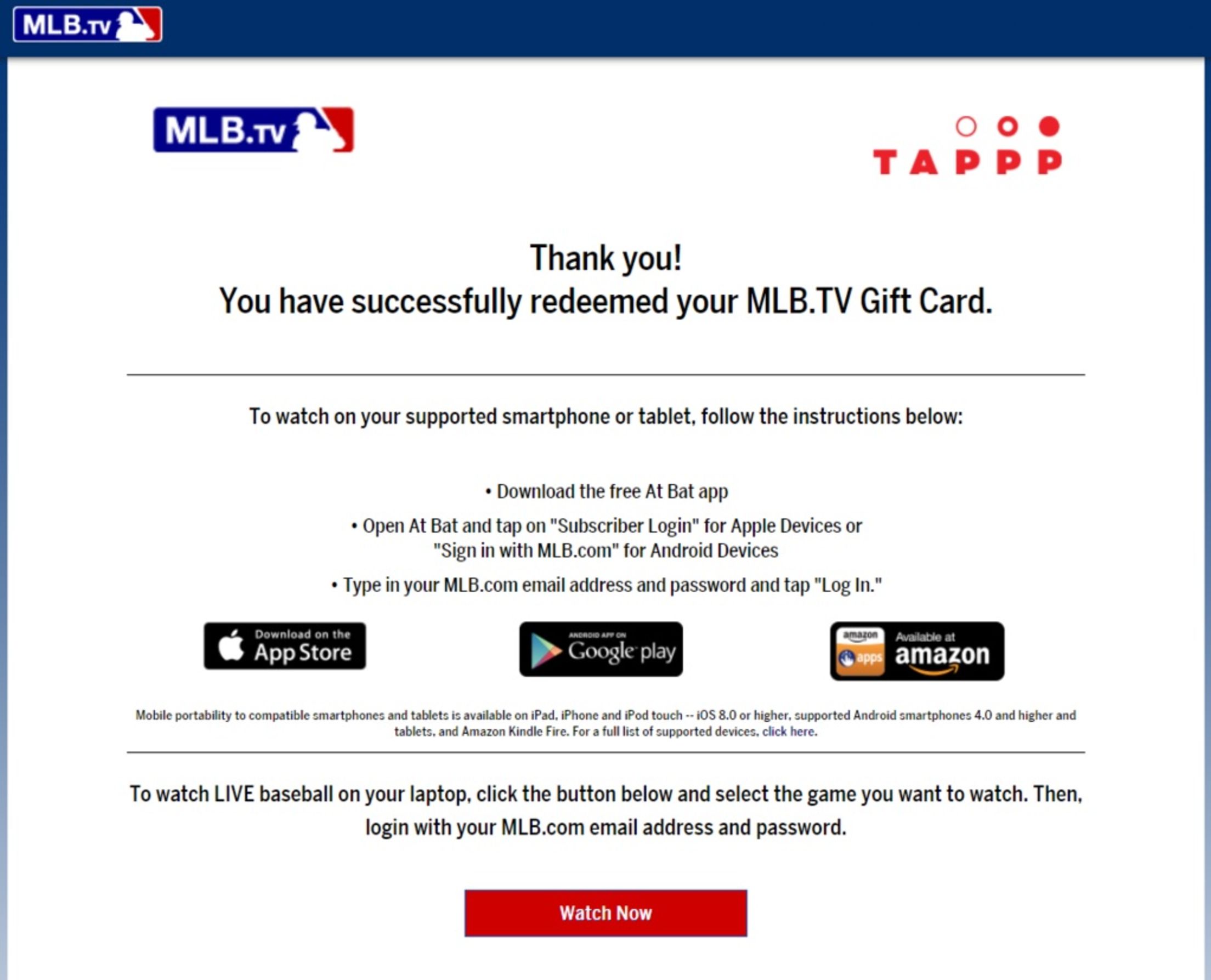 MLB.TV Buy MLB.TV How to Buy a Gift Card