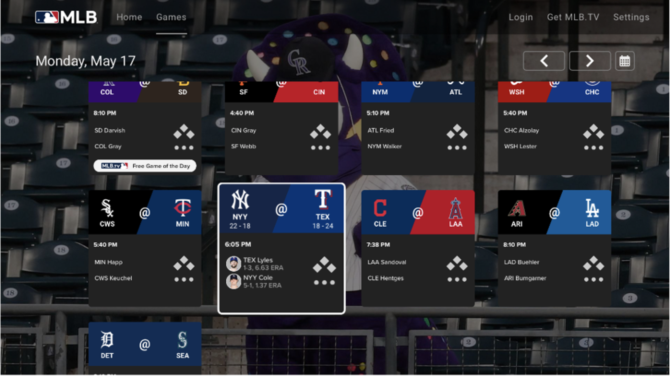 MLB.TV Apple TV Viewing/Navigation