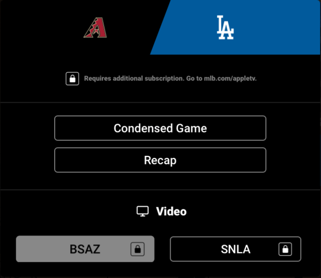 MLB.TV Apple TV Viewing/Navigation