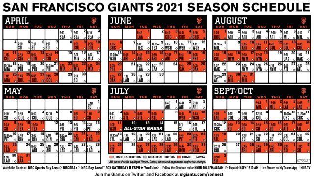 Printable Schedule | San Francisco Giants