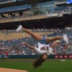 We're Flipping Out Over Suni Lee's Incredible First Pitch Before MLB game