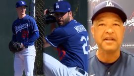 Brandon Morrow #17 of the Los Angeles Dodgers poses on Los Angeles Dodgers  Photo Day during Sprint Training on February …