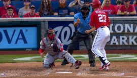 Yadiel Hernandez reaches on a fielding error by shortstop Dansby Swanson., 06/15/2022