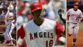 Anaheim, CA. 4th Apr, 2016. Former Los Angeles Angels player Garrett  Anderson #16 throws out the first pitch before the Opening Night Major  League Baseball game between the Chicago Cubs and the