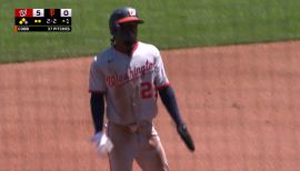 National's third baseman Lucius Fox barfs on field