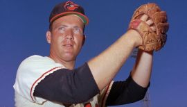 The Baltimore Orioles Dave McNally follows through with a pitch