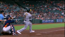 Khris Davis' fly ball hits roof in Houston, oddly caught for out – NBC  Sports Bay Area & California