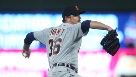 The Detroit Tigers' Blaine Hardy Warms Up for Star Wars Night on