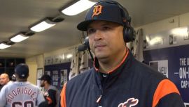 Detroit Tigers catcher Victor Martinez (41) looks at on during the MLB  Baseball Herren USA Baseball