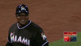 Florida Marlins' Juan Pierre scores on a Damion Easley base hit as