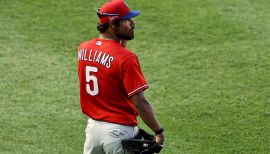 PHILADELPHIA PHILLIES #5 NICK WILLIAMS SGA THROWBACK 80'S T