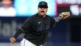 May 28, 2022: Miami Marlins infielder Willians Astudillo runs