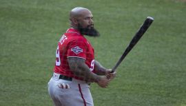 Eric Thames showing off the Nationals' new matte helmet : r/baseball