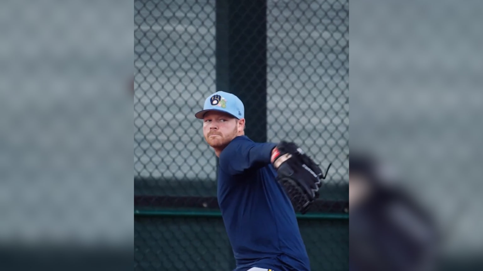 Brandon Woodruff throwing during a Milwaukee Brewers 2026 spring training session