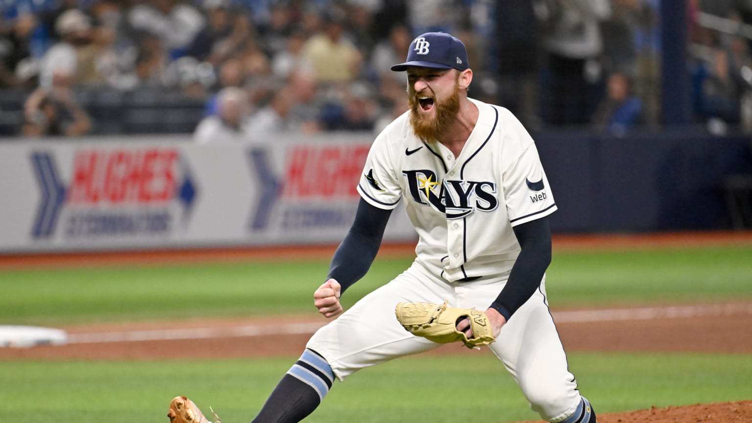 Tampa Bay Rays reliever Bryan Baker celebrates on the mound in 2026