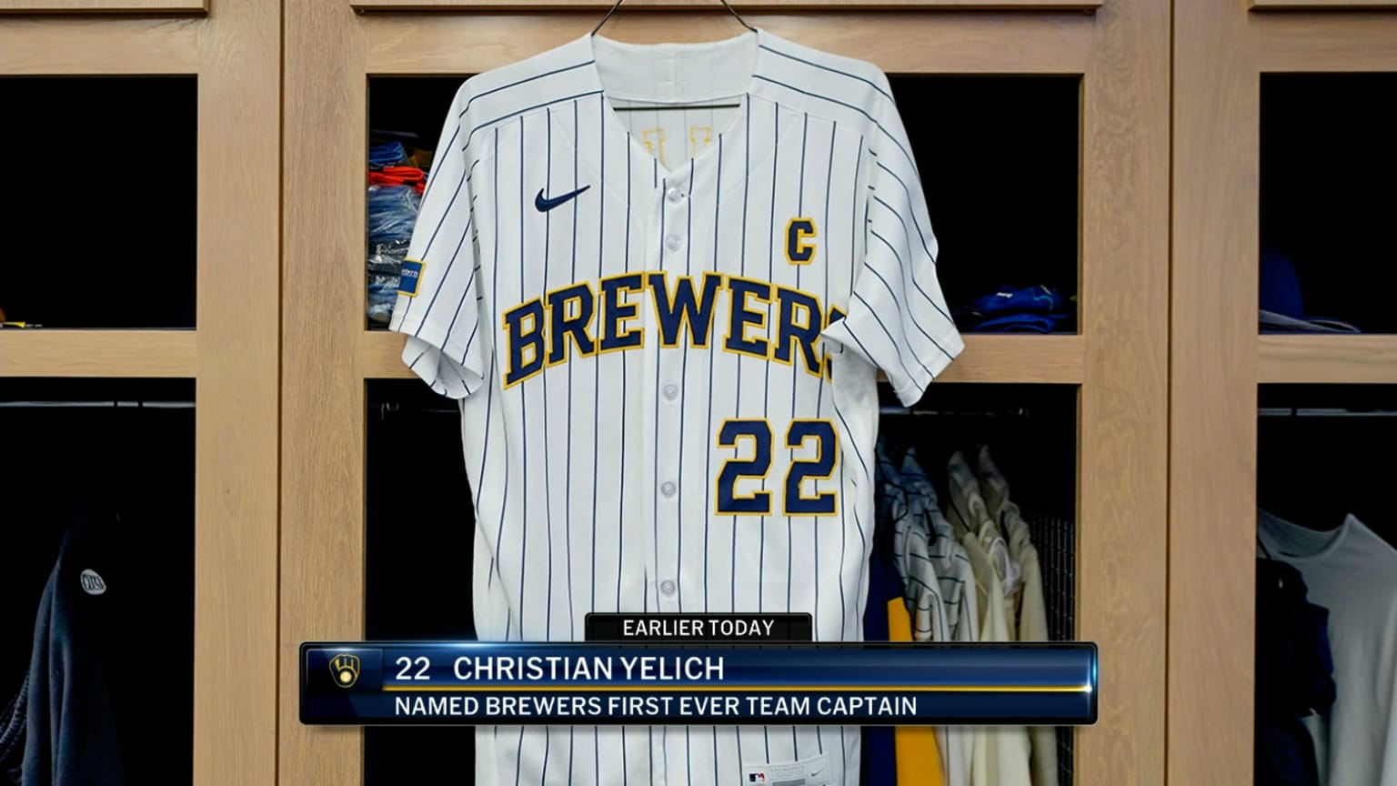 Christian Yelich number 22 Brewers jersey displaying first official captain C in September 2026