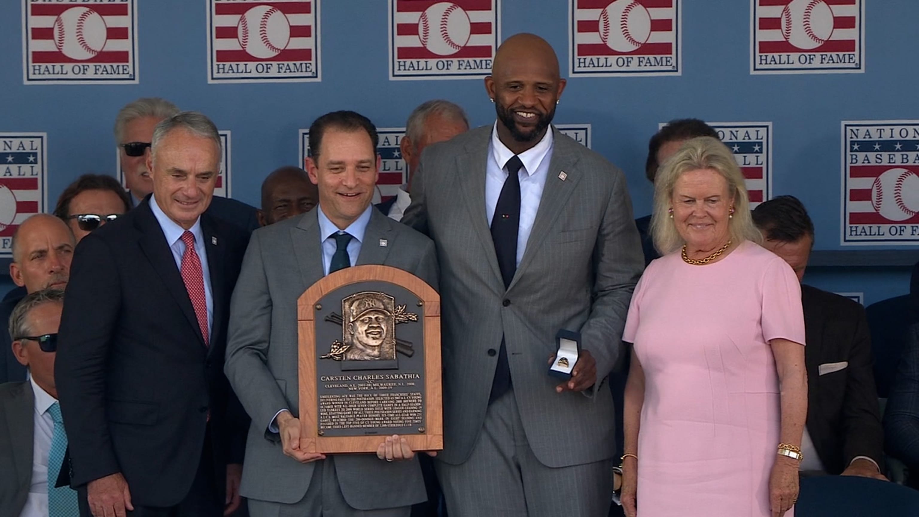 CC Sabathia has his HOF plaque read to the crowd