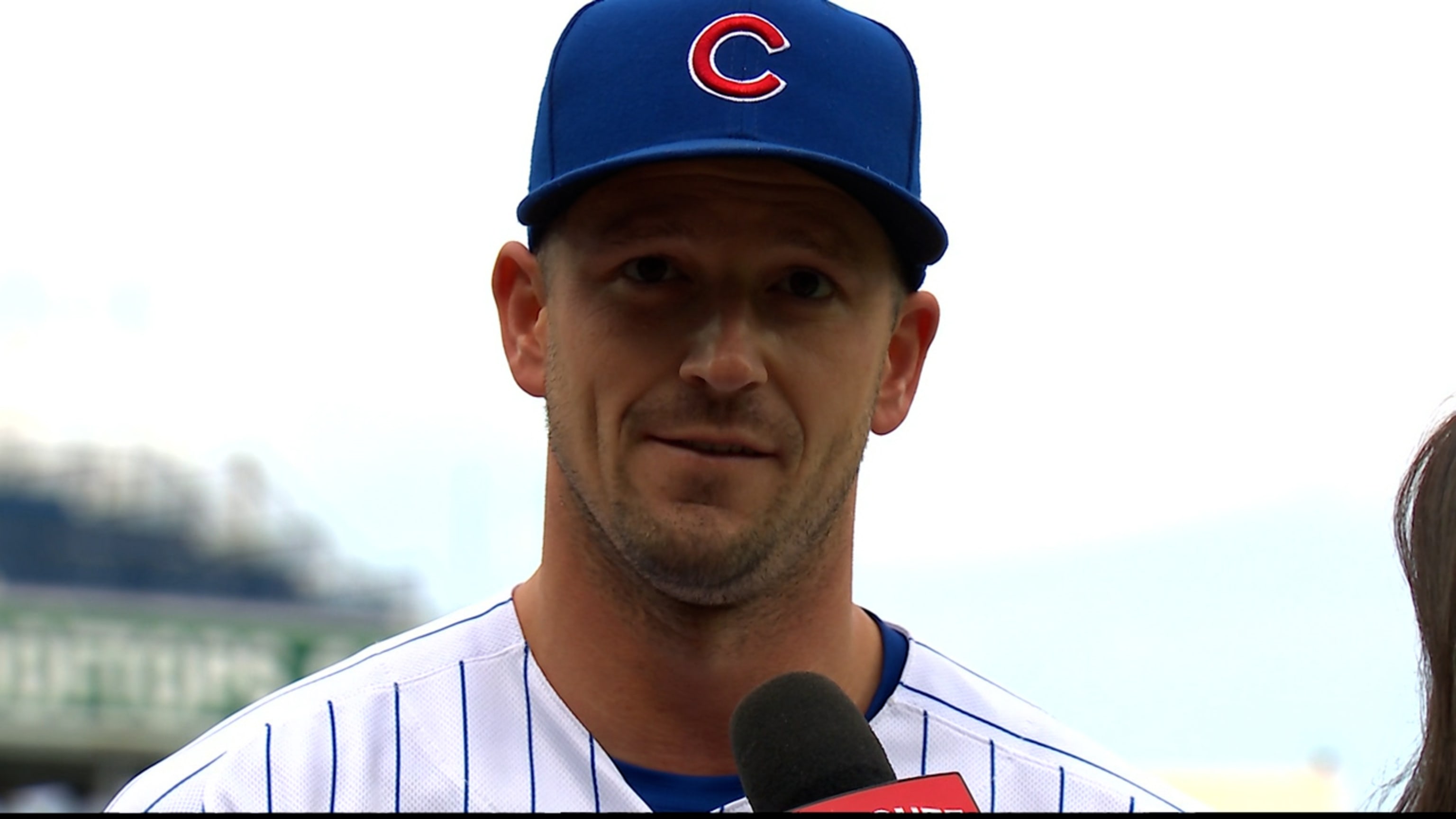 Cubs' Yan Gomes wears football helmet in postgame after tackling Drew Smyly  – NBC Sports Chicago
