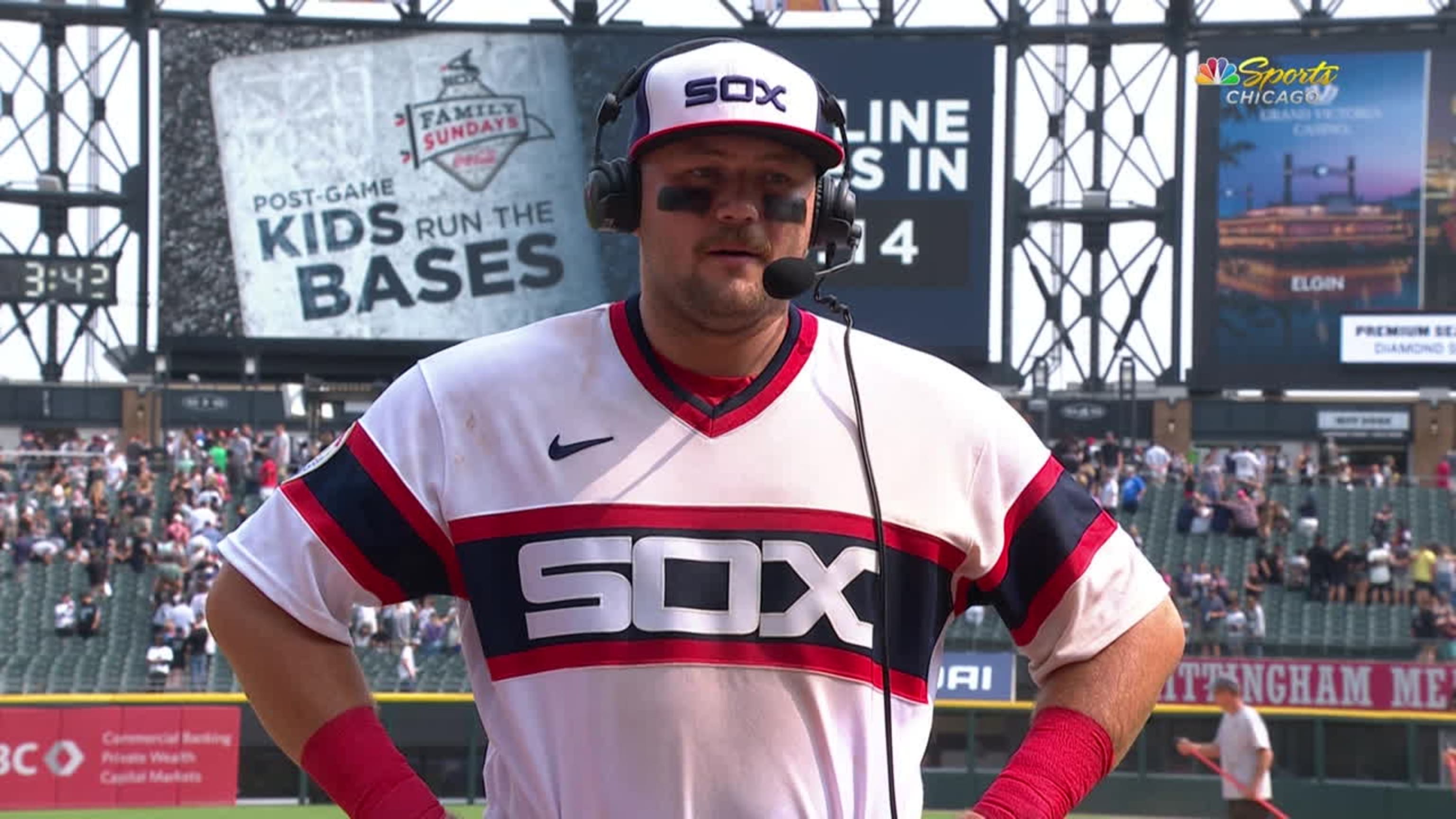 Chicago White Sox's Jake Burger hits a grand slam during the ninth