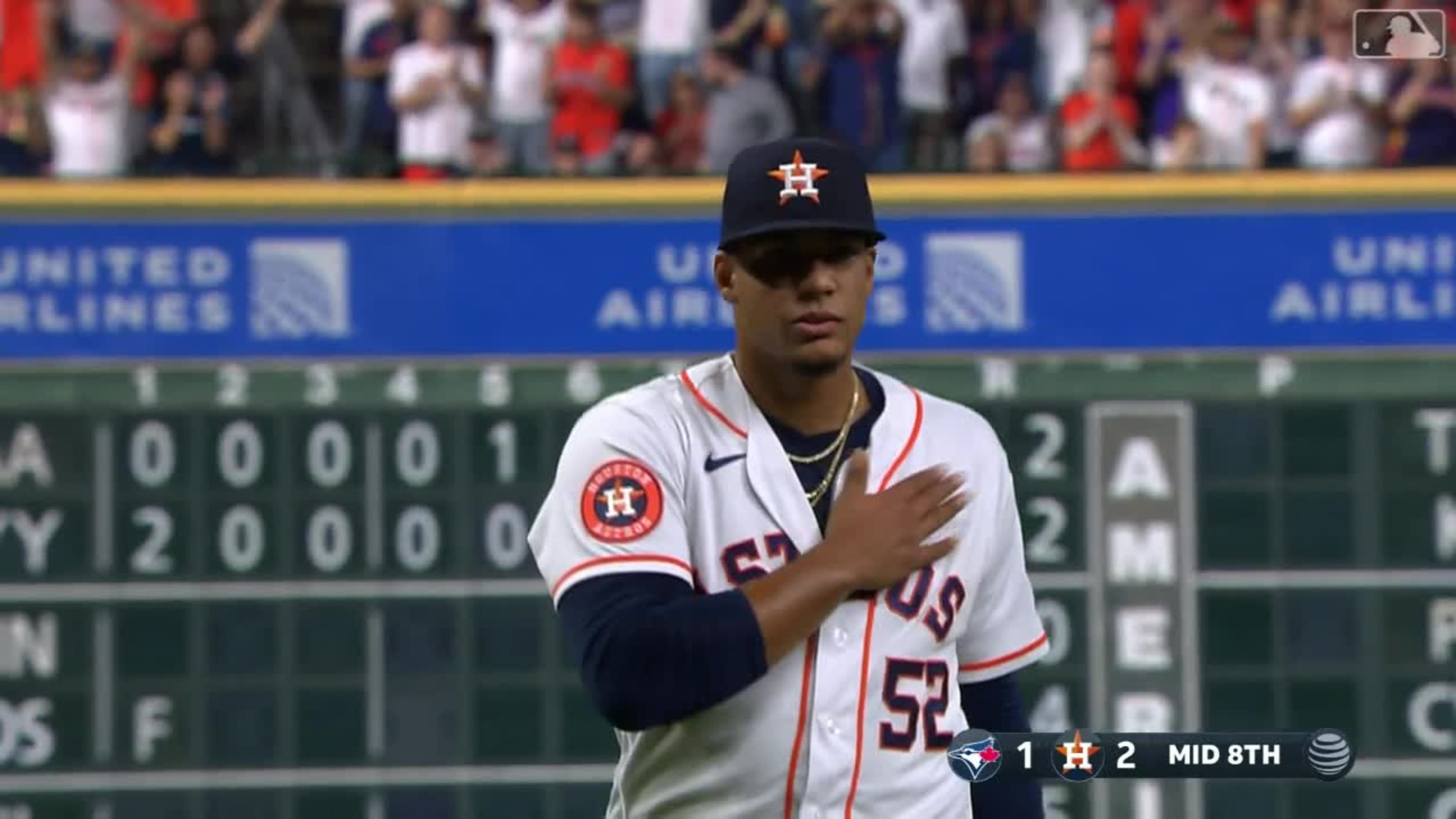 HOUSTON, TX - SEPTEMBER 20: Houston Astros relief pitcher Bryan Abreu (52)  delivers a pitch during the baseball game between the Baltimore Orioles and  Houston Astros at Minute Maid Park on September