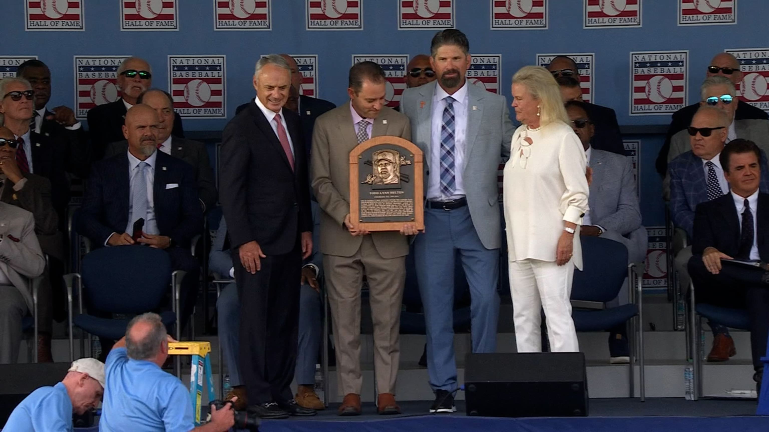 Todd Helton has his HOF plaque read to the crowd