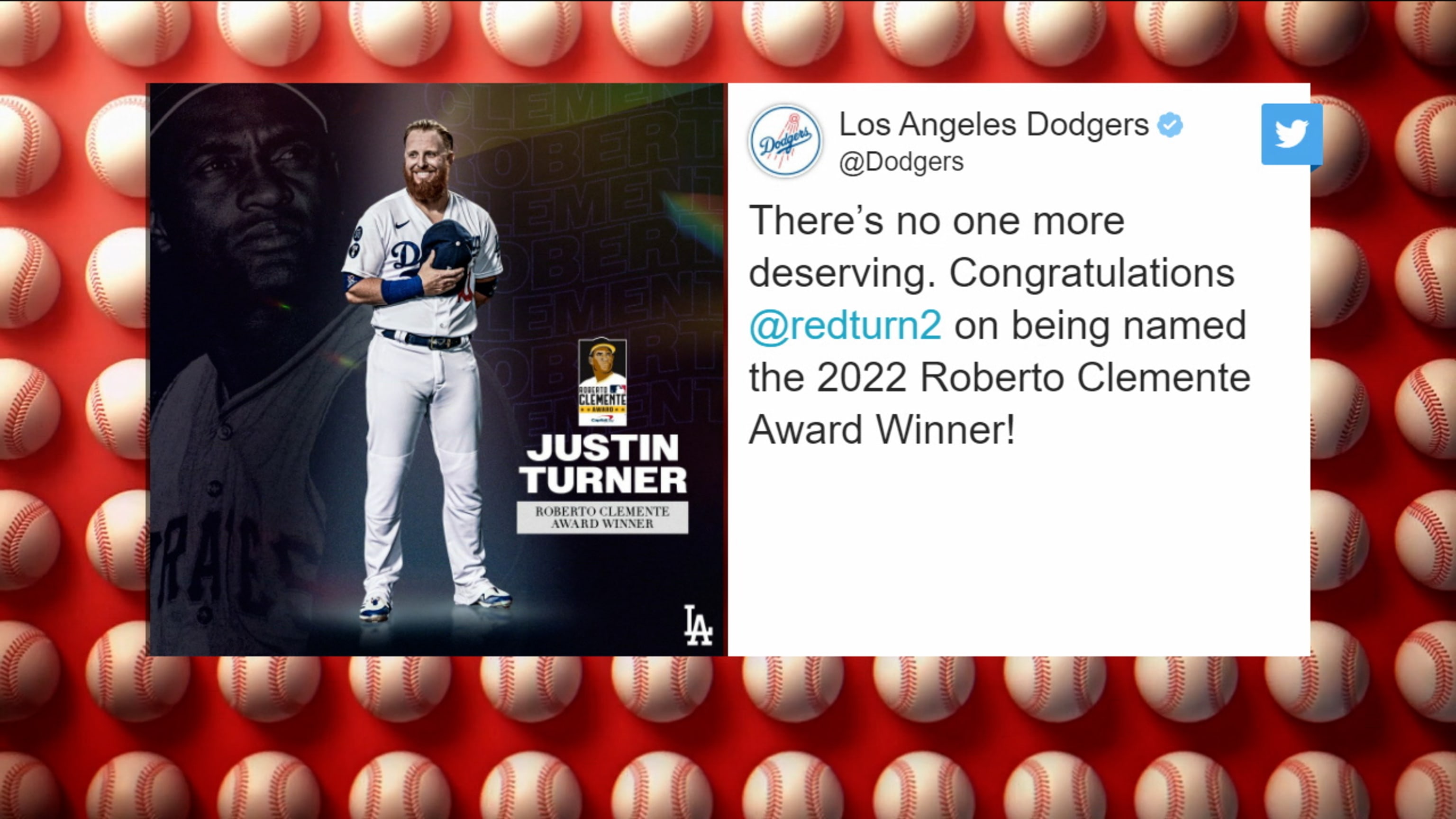 Justin Turner wins 2022 Roberto Clemente Award